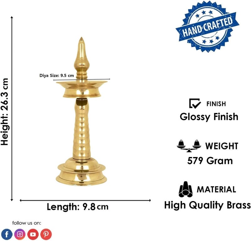 SATVIK Set of 2 - 10.5 INCH - Brass Kerala Diya Lamp – Pooja Diya, Housewarming Gift, Diwali Deepawali Inauguration, Temple Mandir Decoration, Indian Gift - Image 2